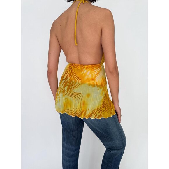 90s vintage yellow backless summer vacation cute flowy camisole halter top small - Picture 6 of 10